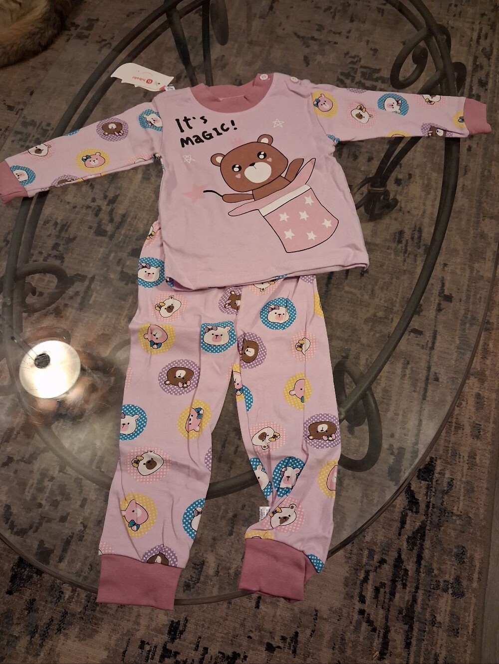 Girls' Pink Bear Magic Long-Sleeve Pajama Set